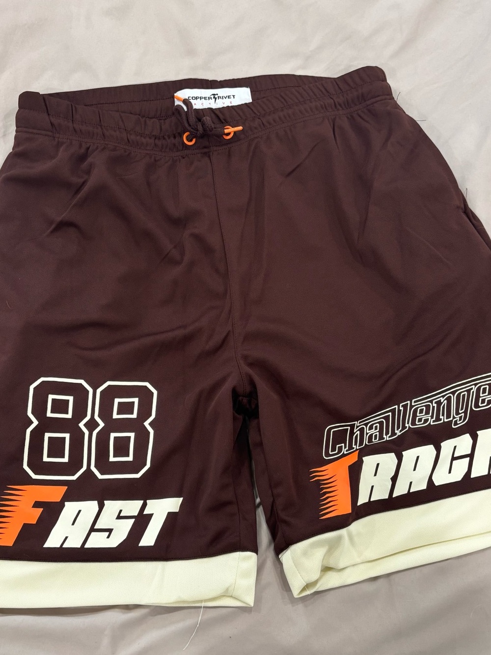 Copper Rivet Men's Brown Athletic Shorts with Contrast Hem